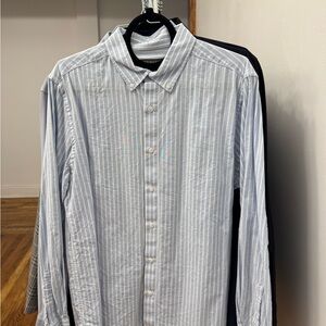 Primark Men's Blue and White Striped Button-Down Shirt